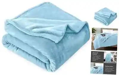 Microplush Fleece Blanket - Full/Queen Blanket - Light Blue - Lightweight Soft  • $62.64