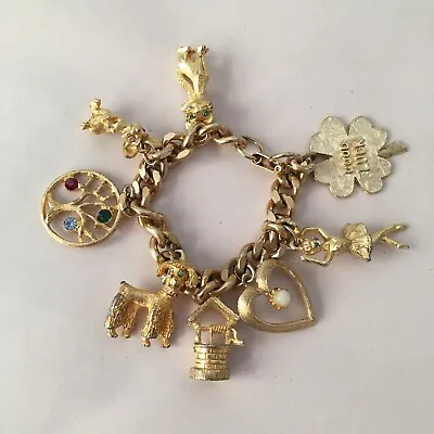 OBCO Charm Bracelet Vintage Gold Rabbit Cat Wishing Well Dog Clover Ballerina • $49.99
