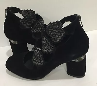 Women’s Azura By Spring Step Lushus Black Velvet Block Heel Ankle Boot Shoe 8.5 • $79.99