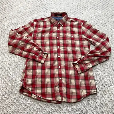 Barbour Shirt Red Flannel Steve Mcqueen Button Down Knit Long Sleeve Mens Small • $34.99