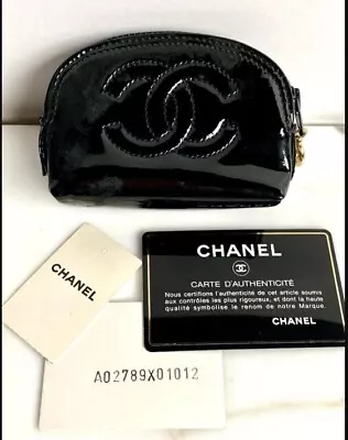 Chanel 1995 Patent Leather Logo Pouch Purse Bag Black New Tags Read Condition • $525
