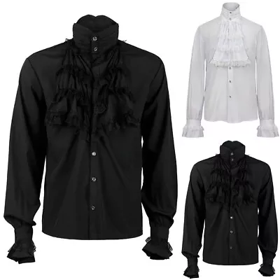 Mens Shirt Vampire Victorian Renaissance Gothic Ruffled Medieval Blouse Tops • £32.24