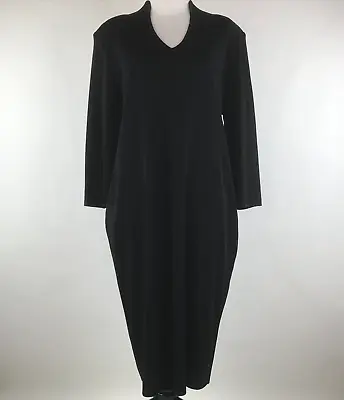 Exclusively Misook Women Black V Neck 3/4 Sleeve Acrylic Dress Sz XL • $46