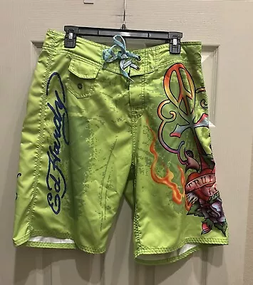 Ed Hardy Tattoo True Love Men's Graphic Board Shorts Surf Swim Trunks Size 33 • $32.99