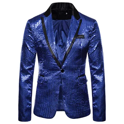 NEW Button Bling Sequins Gentleman Men Tuxedo Suit Party Coat Blazer Jacket • £25.99