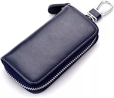 Car Key Case Genuine Leather Wallet Holder Keychain Bag Pouch Card Slot Zipper • $15.99