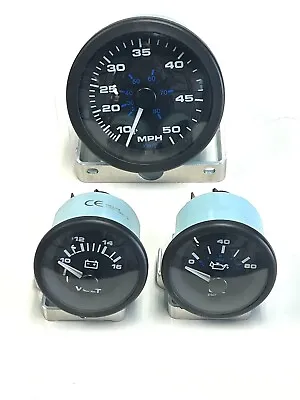 Teleflex Black Boat~marine 3 Gauge Set~50 Mph Speedometer~80 Psi Oil~volt Gauges • $59.99