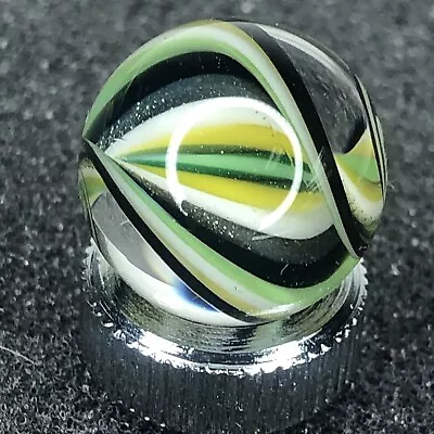 Contemporary Art Glass .65  White Green Yellow Twisted Ribbon MIB Handmade Boro • $14.29