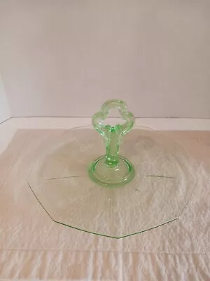 Vintage Depression Uranium Green Glass Dessert Serving Plate W/Keyhole Handle • $35