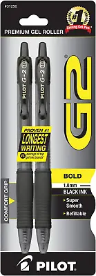 Pilot G2 Retractable Premium Gel Ink Roller Ball Pens Bold Point 2 Pk Black Ink • $4.80
