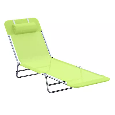 Outsunny Adjustable Sun Bed Garden Lounger Recliner Relaxing Camping Light Green • £24.99