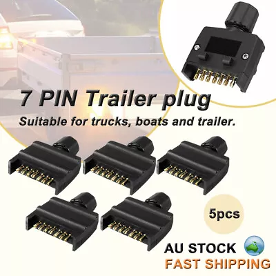 5x Trailer Plug 7 Pin Flat Male Adaptor Caravan Boat Car Connector Part Adapter • $17.95