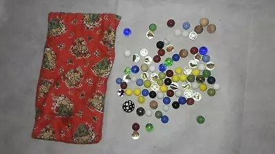 Lot Of 83 Vintage Mixed Marbles With Vintage Handmade Dust Pouch • $29.95