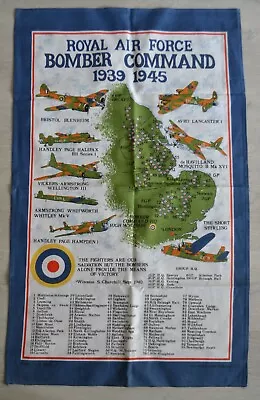 Vintage Tea Towel Royal Air Force Coastal Command RAF World War II Aircraft Map • £9.99