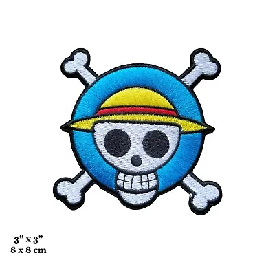 One Piece Anime Series Monkey D Luffy Skull Blue Logo Embroidered Iron On Patch • $4.99