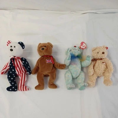 £10 • Buy 4 X TY Beanie Babies Bears - Spangle Britannia Herschel Elizabeth    Lot 7