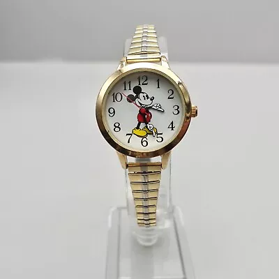 Disney Mickey Mouse Watch Easy Read Dial Two Tone Stretch Band NEW BATTERY • $19.99