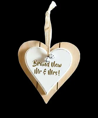 Wedding Brand New Mr And Mrs Double Heart Wooden Plaque Gift Sign • £1.75