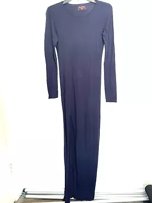 De Rex Dress Size Small Blue Bodycon Thigh High Slit Long Sleeve Maxi Read • $13
