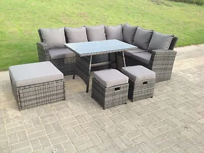 Fimous 9 Seater High Back Rattan Garden Furniture Corner Sofa Dining Table Sets • £649