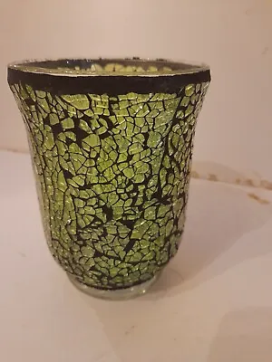 Green Glass Crackle Finish Vase Pot Holder • £6