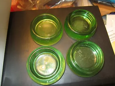  4 Hazel Atlas Uranium Vaseline Green Glass Furniture Coaster Glide Votive • $33.99