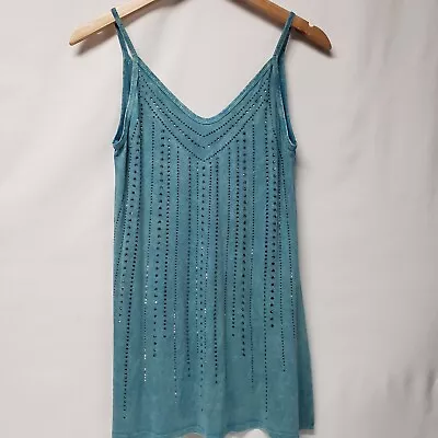 T Party Blue Jeweled Spaghetti Strap Tank Size Small NEW! • $14.99