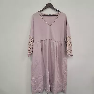 Madewell Womens Embroidered 3/4 Sleeve Popover Midi Dress Size XL Purple V Neck • $44.88