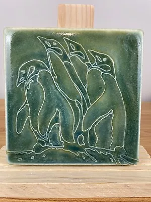 Motawi Arts & Crafts Tile Paine's Penguins 6  X 6  Rare Green Glaze Test Tile • $169.99