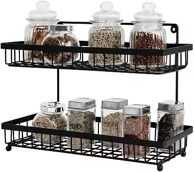 Black Metal Wall Mounted Kitchen Spice Rack Seasoning Hanging Racks Set Of 2 • $27.99