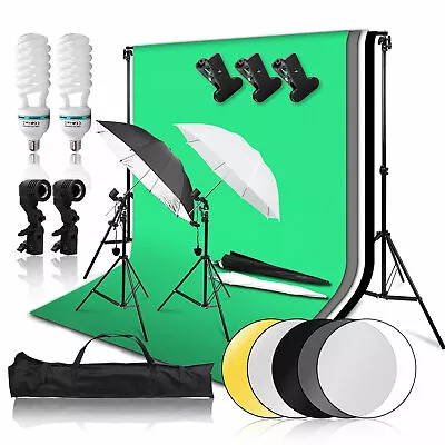 Photography Studio Backdrop Soft Umbrella Lighting Kit Background Stand Set • £126.99