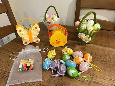 £25 • Buy 4 Felt Easter Baskets With Decorative Eggs Decorations Lot Bundle Egg