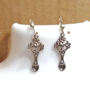 Vintage Sterling Silver Celtic Love Spoon Irish Dangle Hook Earrings 56Q 2.5 Gm • $16.46