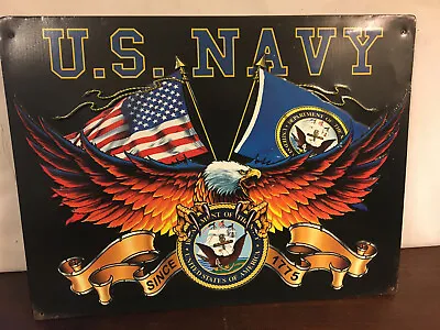 U.S. Navy Metal Sign Eagle & Flag Since 1775 16  By 12  • $10