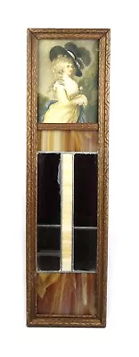 Antique Vintage 1920's Art Nouveau Ornate Long Wall Mirror W Stained Glass • $109.42