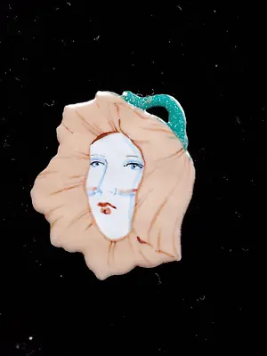 Vintage HAND MADE & PAINTED LADY'S FACE/HEAD IN TULIP FLOWER PIN BROOCH • $6.99