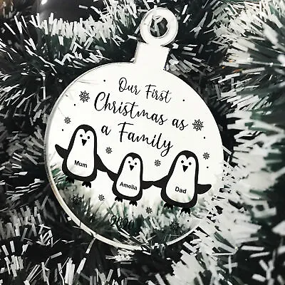 Personalised Our First Christmas As A Family Engraved Bauble New Baby Gift • £8.99