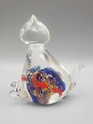 Vintage Murano Glass Cat With Fish Corral Reef Figure • $64.95