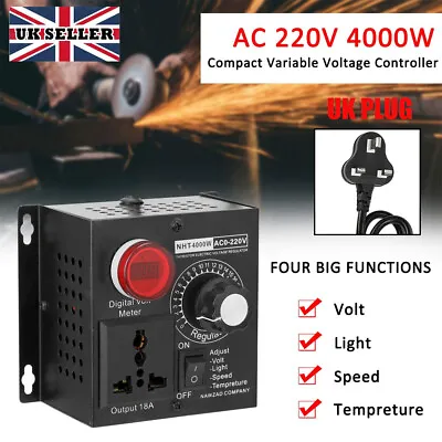 220V AC 4000W Variable Voltage Regulator Controller Motor Fan Speed Control UK • £18.90