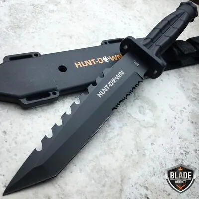 12  TACTICAL BOWIE SURVIVAL HUNTING KNIFE MILITARY Combat Fixed Blade + SHEATH • $12.30