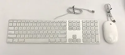 Genuine Apple Magic Keyboard A1243 Aluminum USB Wired + Apple Mighty Mouse A1152 • $34.99