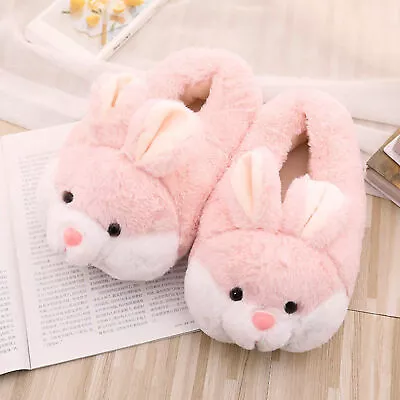 2x Cartoon Rabbit Women Plush Slippers Comfortable Pink Bunny For Bedroom • $24.49