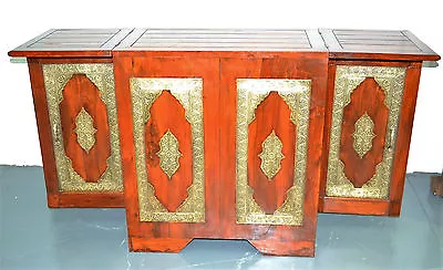 NEW Antique Timber Indian Folding Bar Wine Cabinet Drinks Counter Vintage Brass • $1499