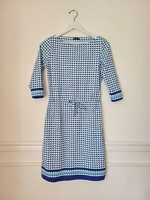 J. McLaughlin Size SMALL Dress GEOMETRIC Print Blues White Catalina Cloth • $35