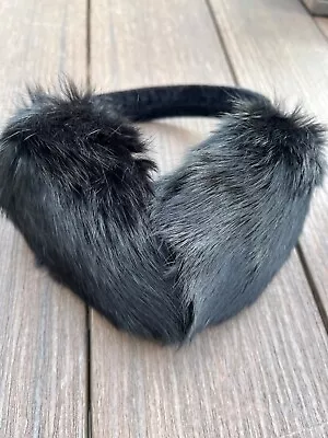 REAL BLACK Rabbit Fur Earmuffs With Velvet Band Winter Ear Warmers Foldable • $19.99