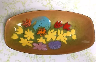 Mid Century Copper Enamel Trinket Dish Cheerful Floral • $24.99