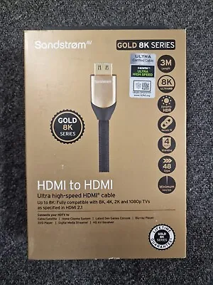 Sandstrom Gold 8k Series - Hdmi To Hdmi - Ultra High Speed - 3 Metres - New • £24.99