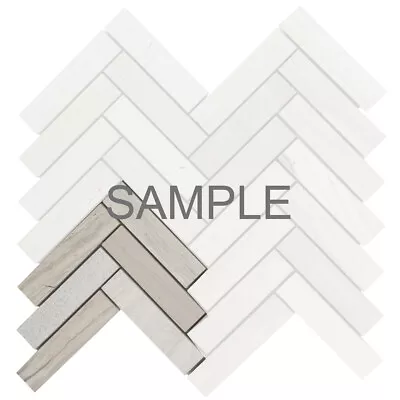White Oak Gray Marble Stone Mosaic Tile Textured Herringbone Kitchen Backsplash • $3.99