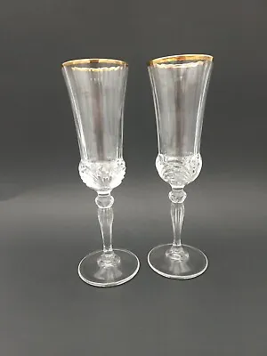 $23.99 • Buy Set Of 2 Vintage Royal Crystal Rock RCR Aurea Gold Champagne Flutes Glasses 