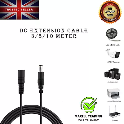 Power Cable Extension For 12V DC 3M 5M 10M CCTV LED & Adapter 2.1mm*5.5mm Jack • £2.65